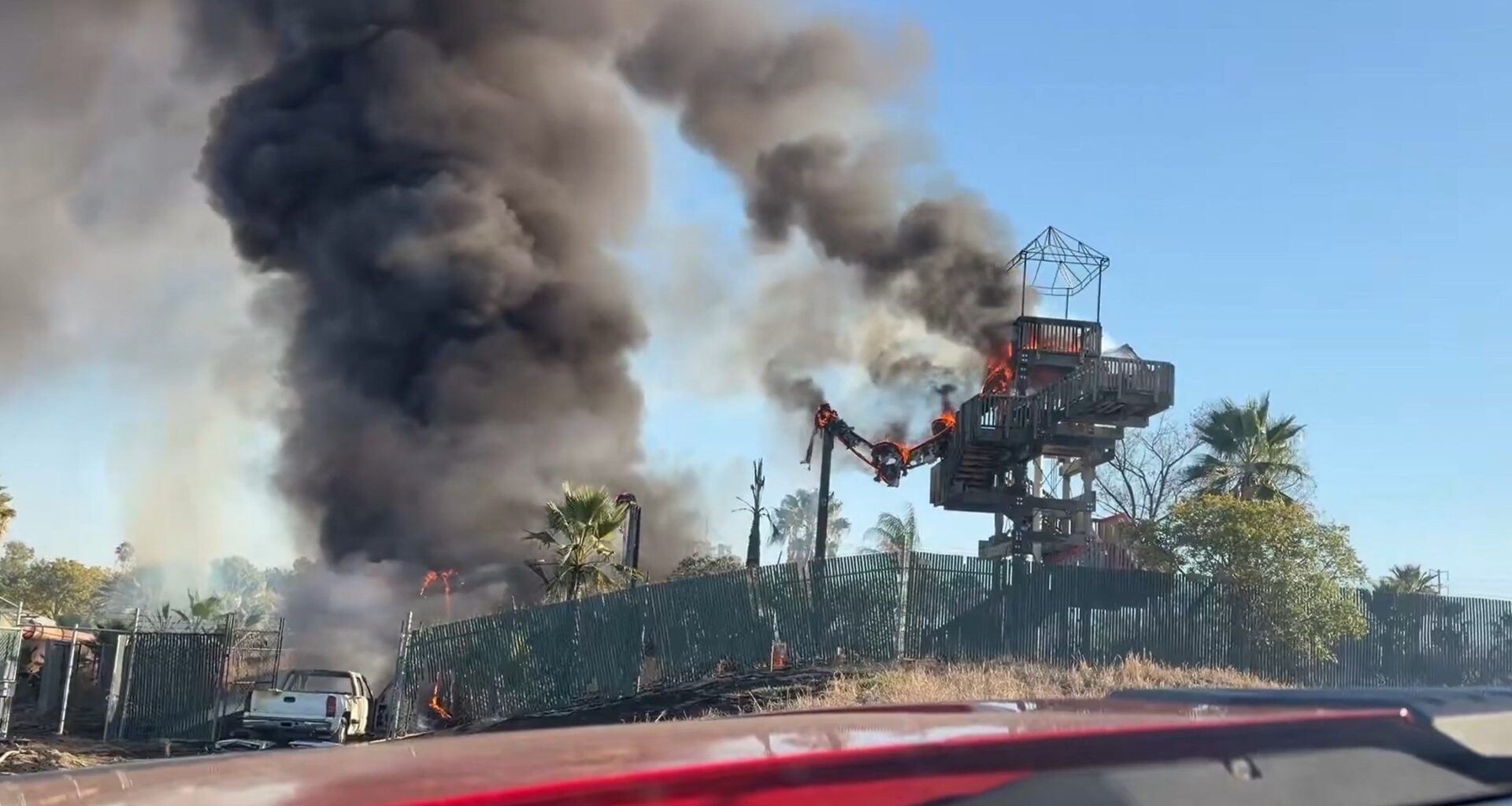 Arson probe after truck crash sets waterslide ablaze in San Jose
