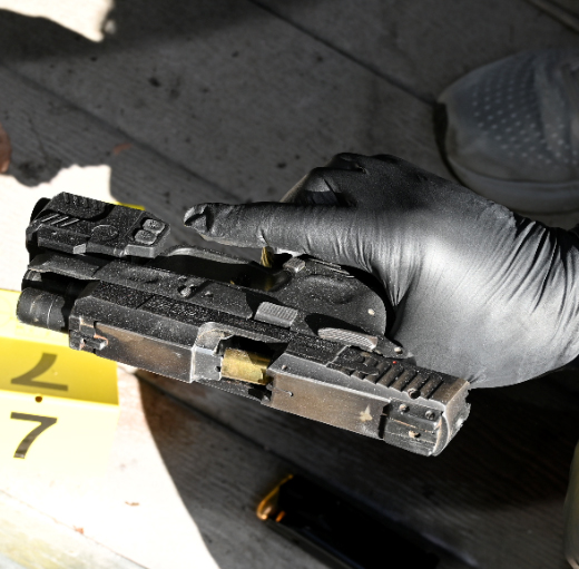 San Jose police released an image of a semiautomatic handgun they say was fired by 69-year-old Ted Lieu during a confrontation with officers on Oct. 11, 2026 near his home on Locke Drive. Lieu reportedly brandished a gun at a tenant during a dispute, touching off a series of police calls that ended in the deadly shooting. (Photo courtesy of San Jose Police Dept.)