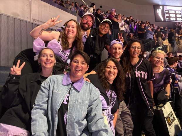 The Valkyries Votives fan group members include Natasha Dantzig, Katie Hensel, Rachel Palmer, Marcus Lomtong, Orlando Jr Monegas, Nic Lukehart, Kendra Edwards, and Lydia Henkel-Moellmann among others. The friend group got season tickets during the Valkyries' second season. (Courtesy of Valkyrie Votives; photo by an anonymous fan)