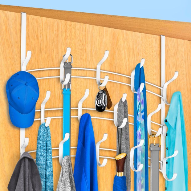 No room for extra drawer space or shelves of boxes? The space-saving Lynk 28-Hook Over Door Hanger holds a surprising amount of accessories. (The Container Store)