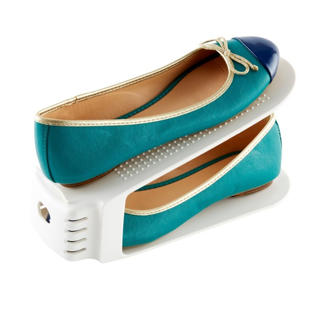 The Like-It Shoe Holder from The Container Store is an ideal solution for compact spaces, with a shoe stored neatly above its partner. (The Container Store)