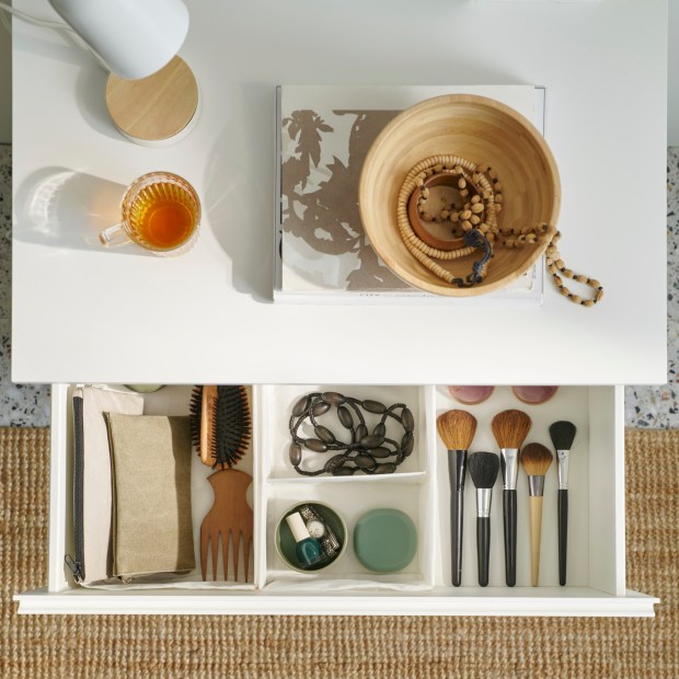 The Skubb Storage Series Wardrobe Boxes are a modular set from Ikea can be used to corral all sorts of accessories, including hair fasteners, jewelry and more. (Ikea)