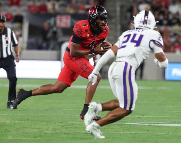 San Diego State quarterback Jayden Denegal has struggled this season for the Aztecs. (Hayne Palmour IV / For The San Diego Union-Tribune)