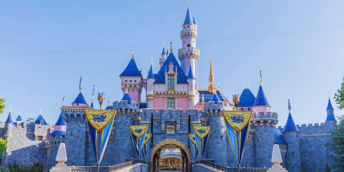 Pedestrian entrance plaza at Disneyland Resort in Anaheim, California, near the Esplanade connecting the theme parks.