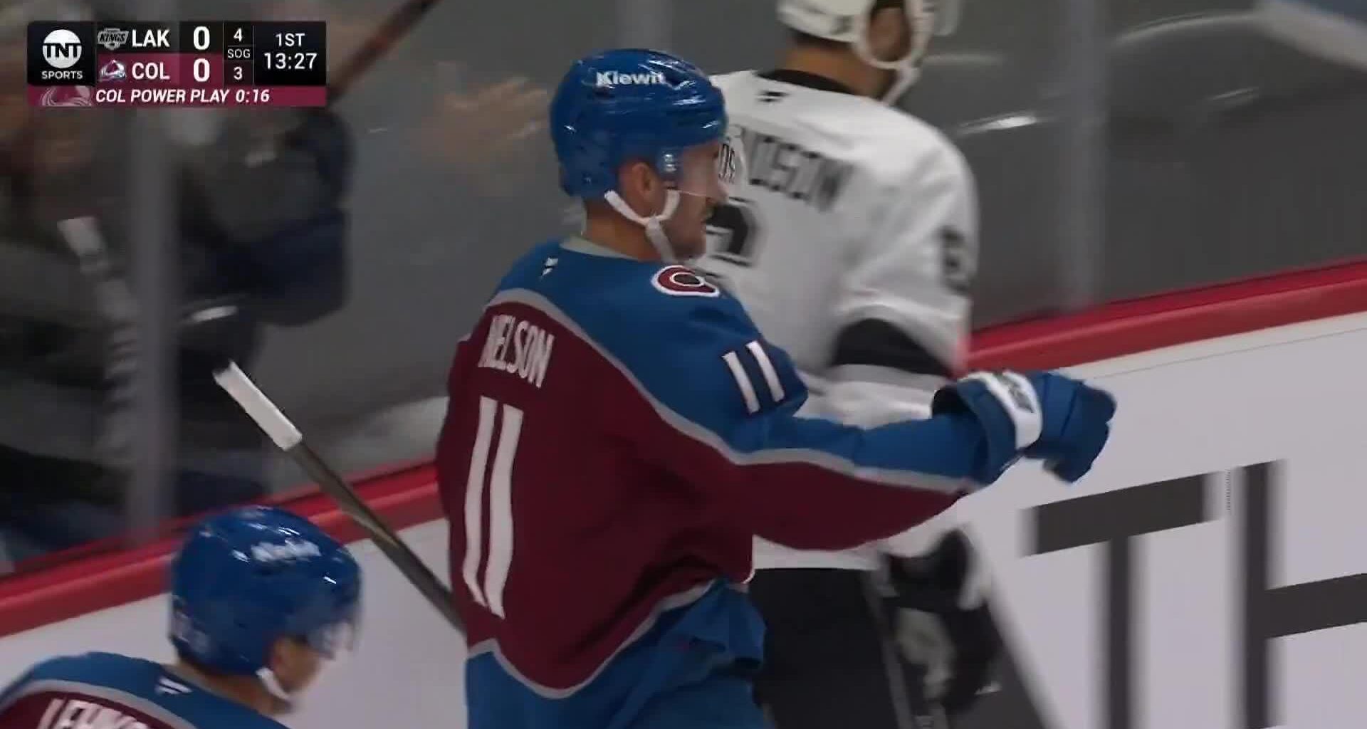 MacKinnon has 2 goals and a rare fight in the Avs' 8-4 victory over the Kings in opener