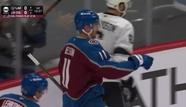 MacKinnon has 2 goals and a rare fight in the Avs' 8-4 victory over the Kings in opener