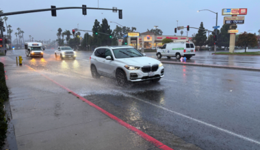 Car driving in the rain