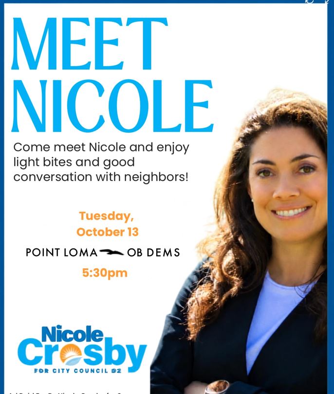 Meet & Greet with Nicole Crosby in Point Loma –Tuesday, October 13 – OB Rag