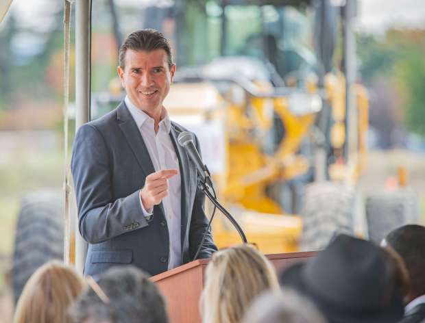 Transportation and government officials gathered Nov. 9, 2023, to break ground for the Petaluma North SMART Station which will serve as a vital transportation link and also included in the project are 131 new affordable housing units adjacent to the station in Petaluma. Eric Lucan, chair of the SMART Board of Directors addresses the crowd. (Chad Surmick / The Press Democrat)