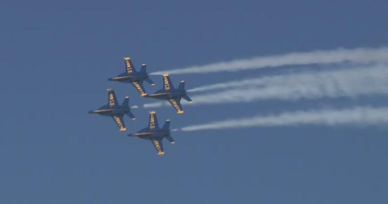 Blue Angels roar back over San Francisco after weather conditions threaten Fleet Week show