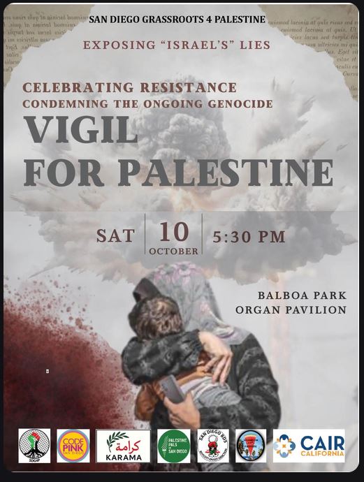Vigil for Palestine at Organ Pavilion in Balboa Park — Sat., Oct.10th – OB Rag