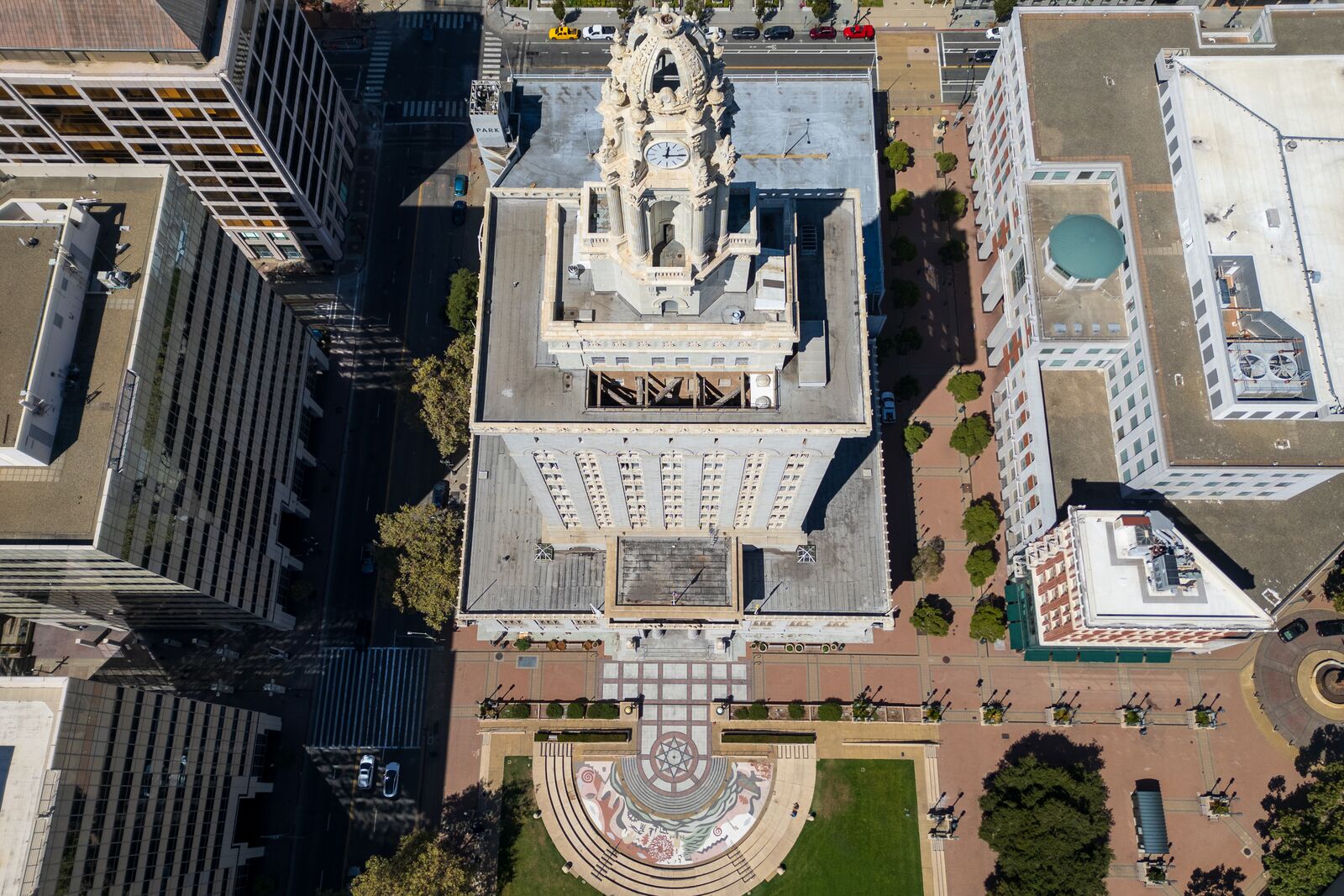 Oakland City Hall viewed from above.