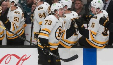Charlie McAvoy scores in first game back from suspension, Bruins beat Sharks, 6-3