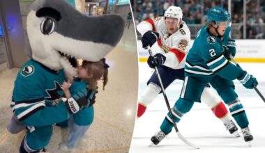 San Jose Sharks mascot gives young fan a terrifying surprise