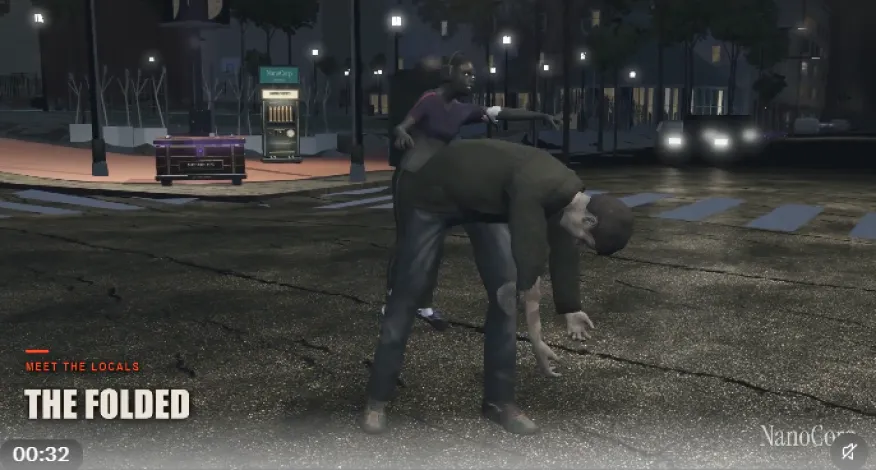 A screenshot from "Tenderloin Night Shift" depicting a zombie named "The Folded."