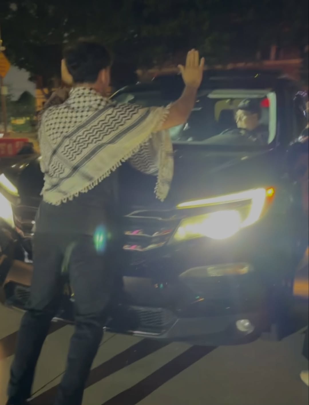Zionist drives car into crowd at pro Palestine rally.