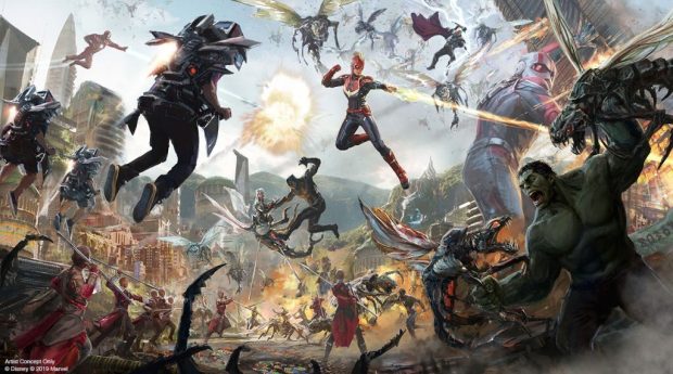 Early concept art of an Avengers E-ticket attraction in Avengers Campus at Disney California Adventure. (Courtesy of Disney)