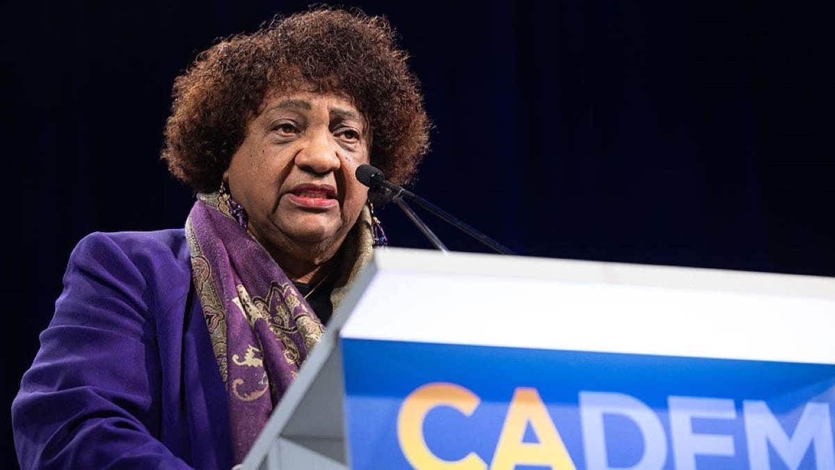 Shirley Weber addresses California Democrats.