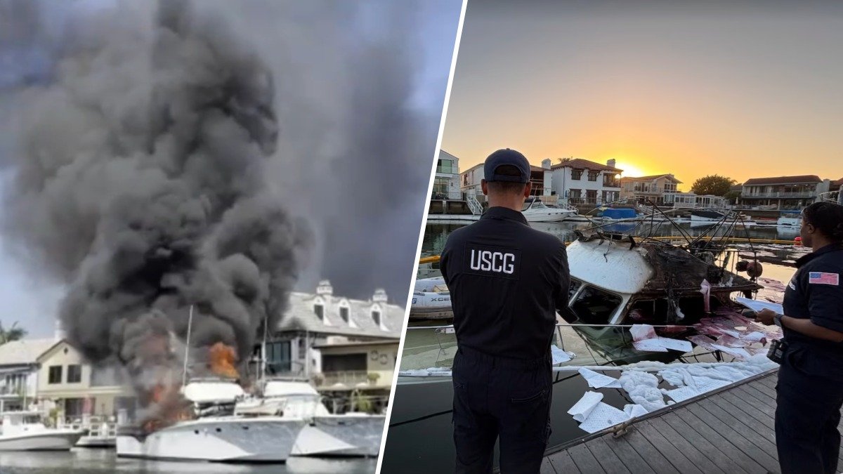 Huntington Beach Harbor oil spill cleanup after boat fire, sinking – NBC Los Angeles