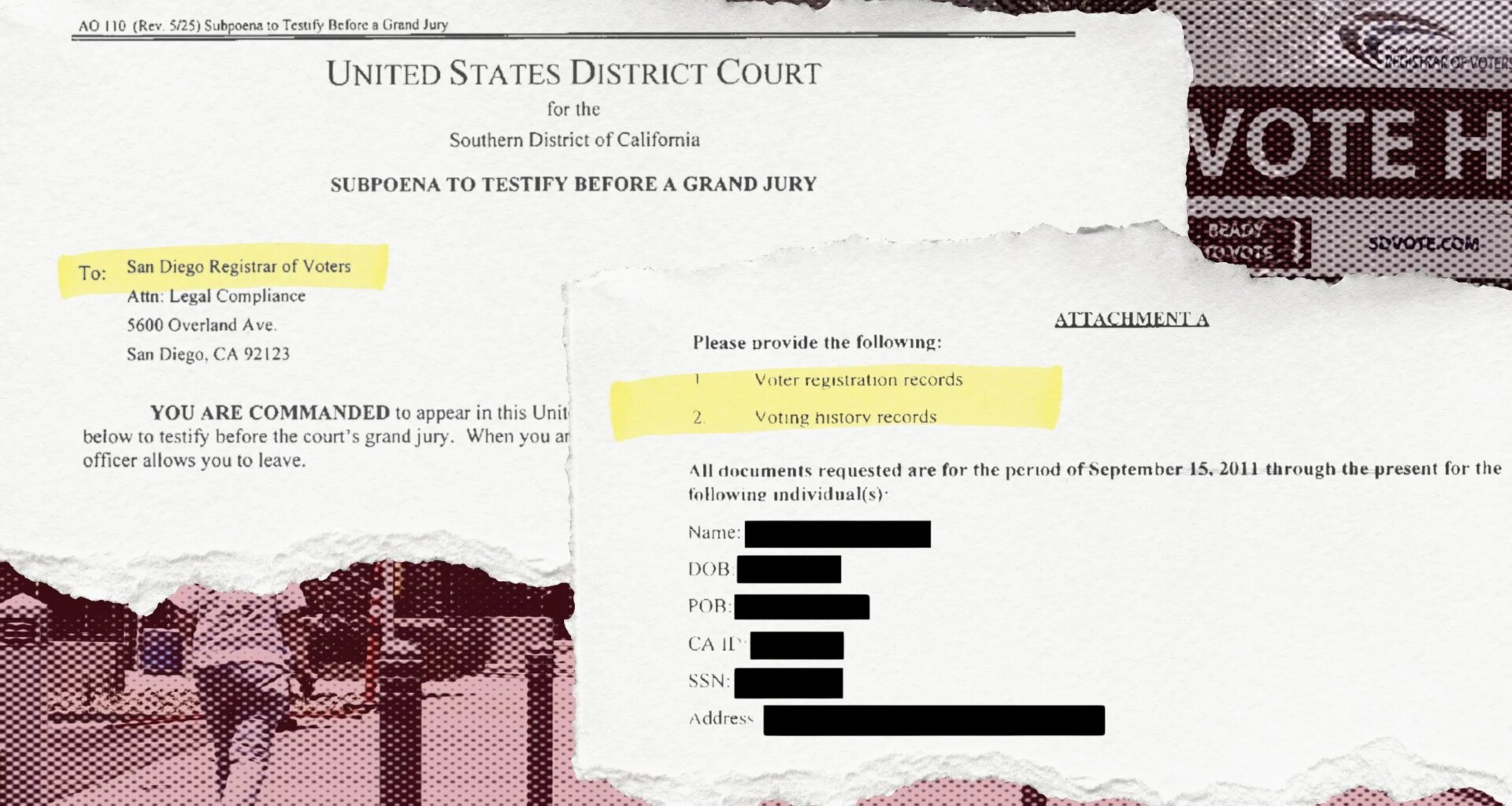 DOJ subpoenas reveal scope of San Diego voter record probe