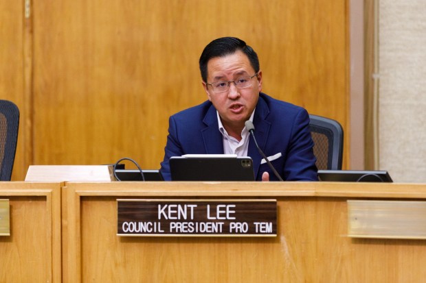 San Diego, California - Councilmember Kent Lee speaks on the city's use of automatic license plate readers during a budget committee meeting at City Hall on Wednesday, Oct. 21, 2026.(Kristian Carreon / The San Diego Union-Tribune)