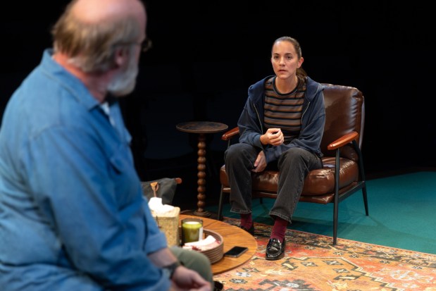 Jacob Bruce, left, and Caroline Gottlieb in Cygnet Theatre's "JOB." (Karli Cadel)