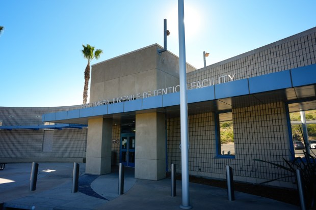 The main visitors entrance to the East Mesa Juvenile Detention Facility in San Diego on Jan. 9, 2026. (Nelvin C. Cepeda / The San Diego Union-Tribune)