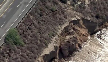 Pacific Coast Highway partially closed in Orange County after crack appears in hillside