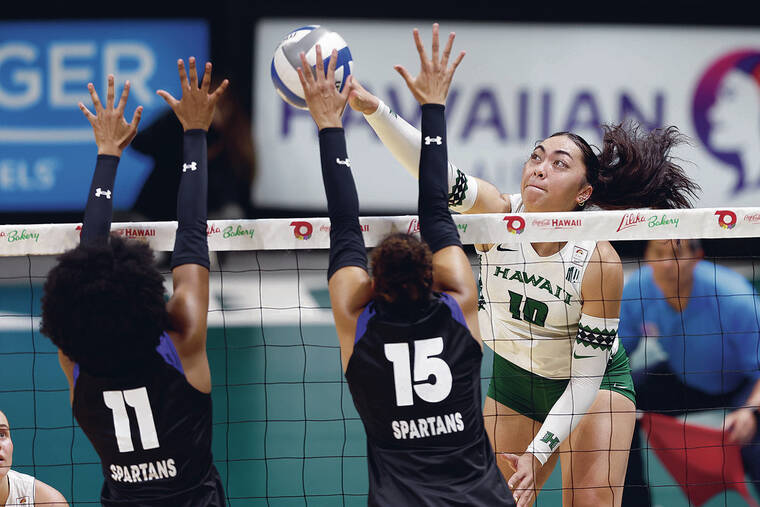 Wahine volleyball sweeps San Jose State to remain unbeaten in conference
