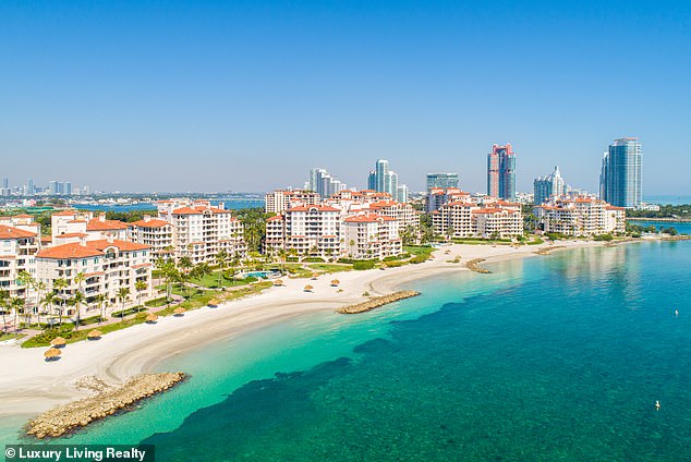 The coastline of Fisher Island, which is only accessible by sea or air, is dominated by gorgeous Mediterranean-style condo complexes. Units can go for tens of millions of dollars