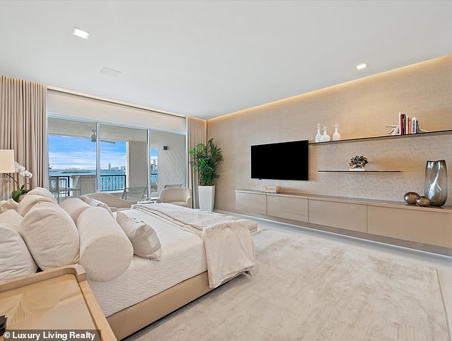 A bedroom inside the $8.5million Fisher Island property offering sweeping views