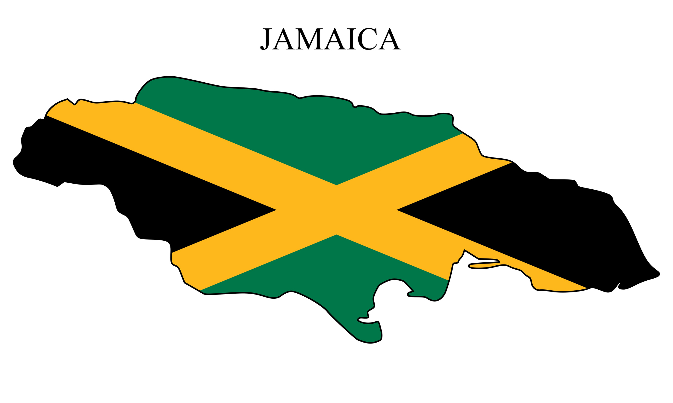 Jamaica flag and map outline illustration