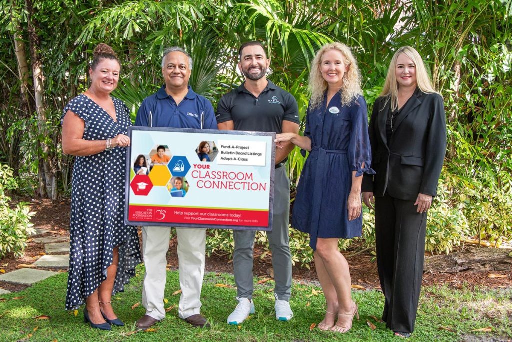 Education Foundation of Martin County supporters Tami Karol, Dr. Ajay K. Goyal, Dr. Vince Napoli, and Kelley Decowski with executive director Lisa Rhodes. Photo by Doreen Poreba