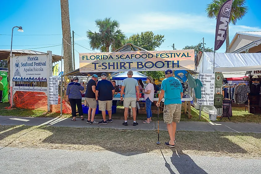 People enjoying the Annual Florida Seafood Festival in Apalachicola, Florida.