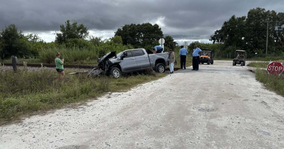 No injuries after pickup truck collides with Amtrak train