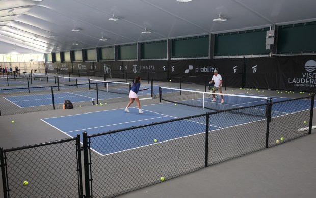 People play pickleball at The Fort pickleball complex at Snyder Park on Nov. 6, 2025. (Mike Stocker/South Florida Sun Sentinel)