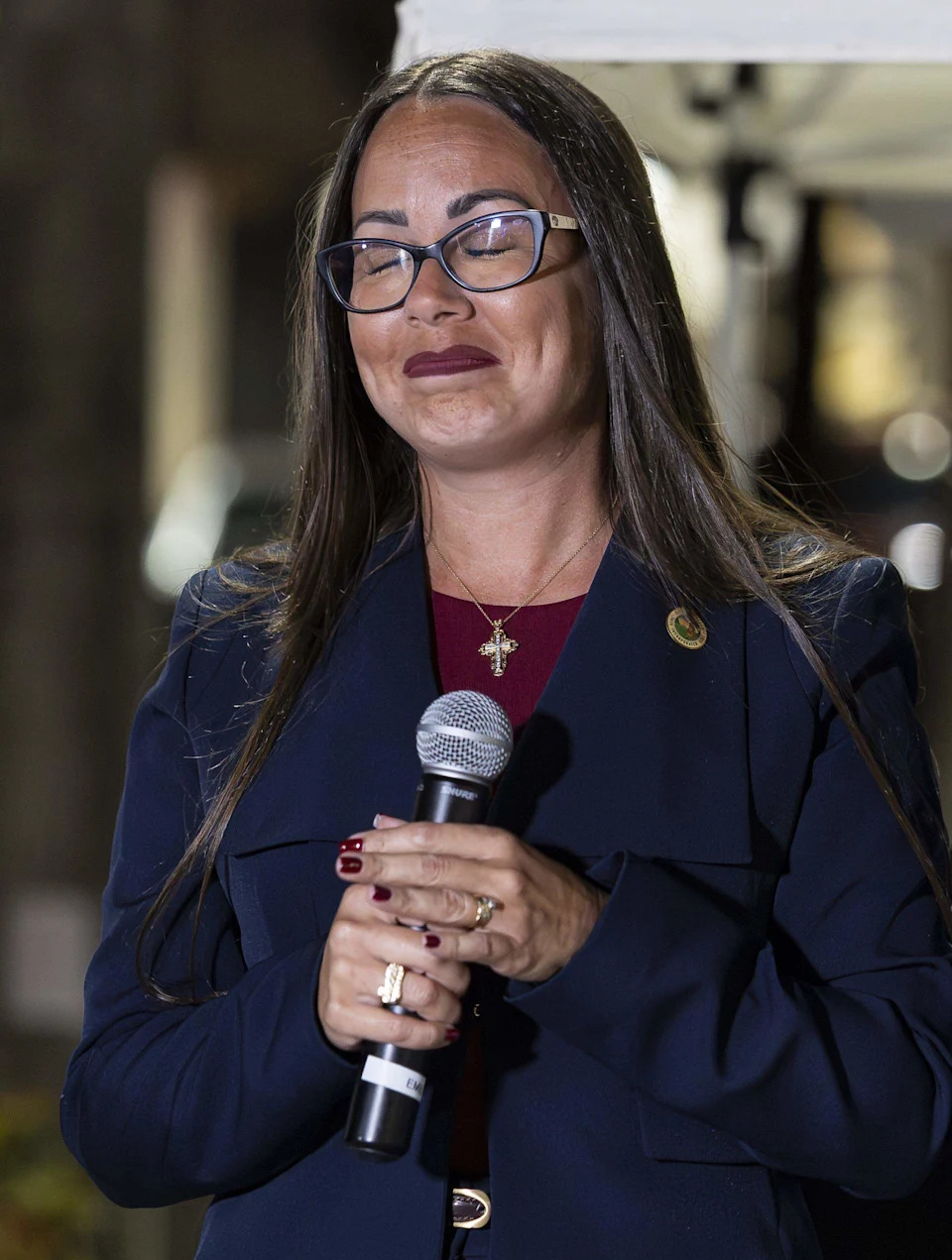 Interim Mayor Jackie Garcia-Roves gives a concession speech at her election night party at her campaign headquarters after losing the Hialeah mayoral race to Bryan Calvo on Tuesday, Nov. 4, 2025, in Hialeah, Fla.