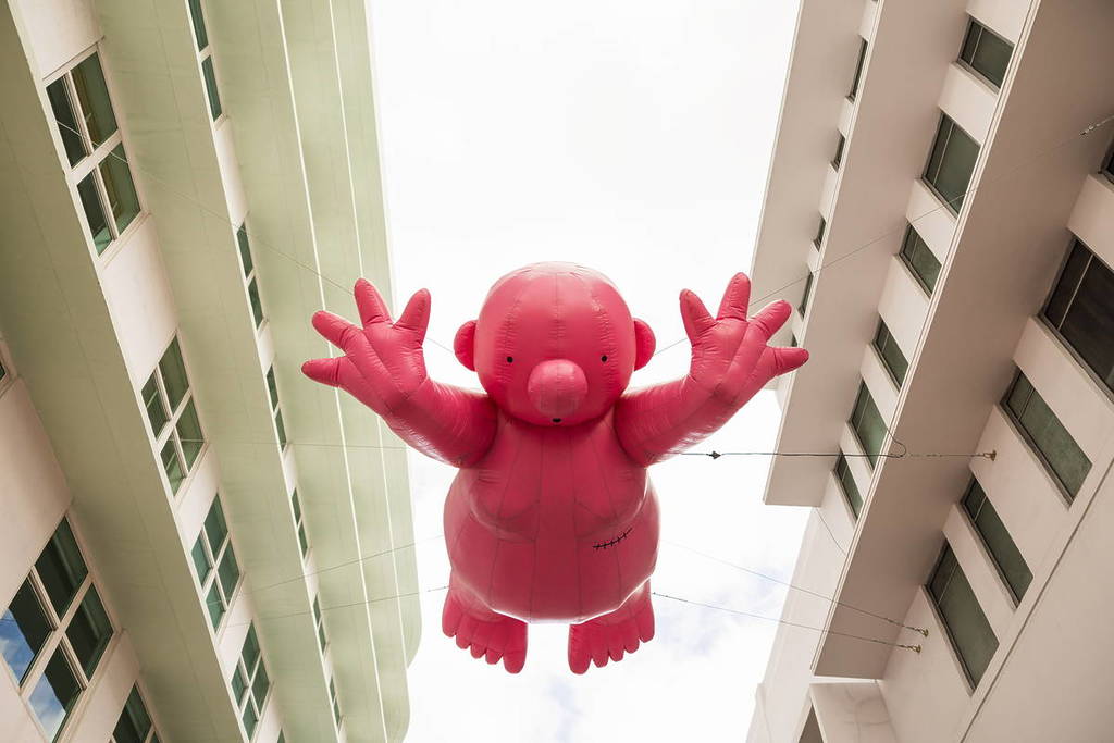 Artist Philippe Katerine's “Mr. Pink Takes Flight” in Lincoln Road