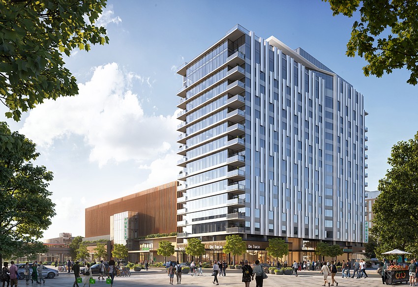 A rendering of Gateway Jax's N7 redevelopment of the former First Baptist Church main auditorium at 119 W. Beaver St. It will include a Publix grocery store.