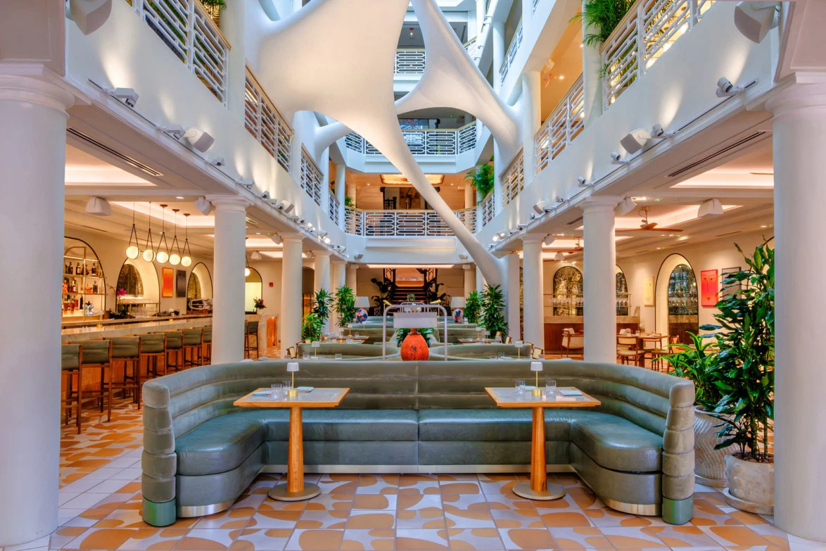 Interior of the Moore building in the Miami Design District, which just opened its boutique hotel component.