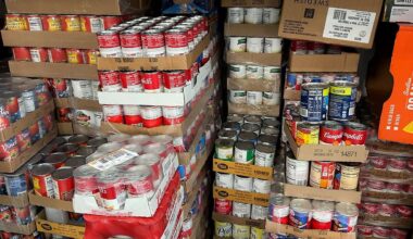 WNon-perishable cans of food stacked together. (Spectrum News file photo)
