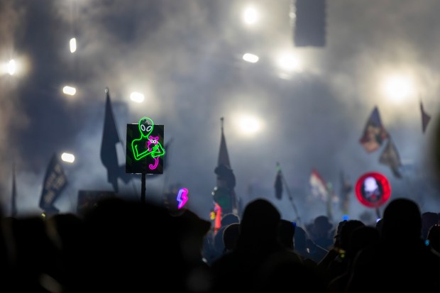 A totem has an alien holding a cat during EDC...