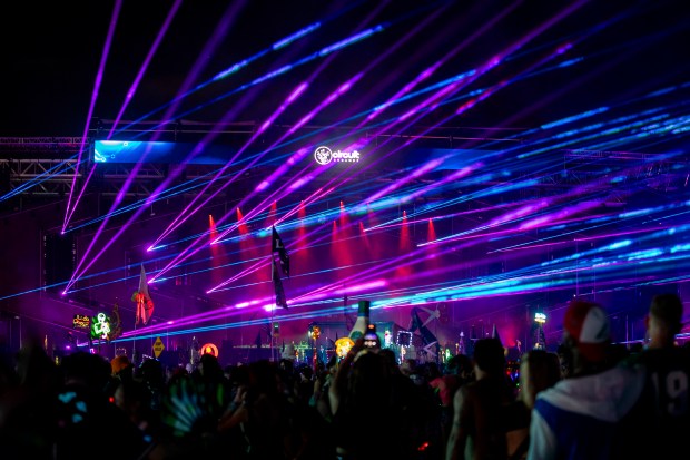 Lasers burst over the Circuit Grounds stage during EDC Orlando...