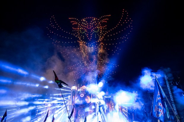 A drone show closes out opening night of EDC Orlando...