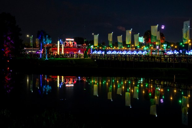 Festival-goers walk along Daisy Lane to Casa Bacardi during EDC...