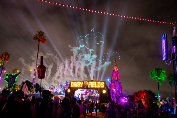 A fireworks and drone show concludes the final night of...