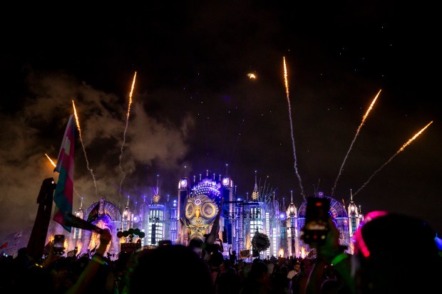 A fireworks and drone show concludes the final night of...