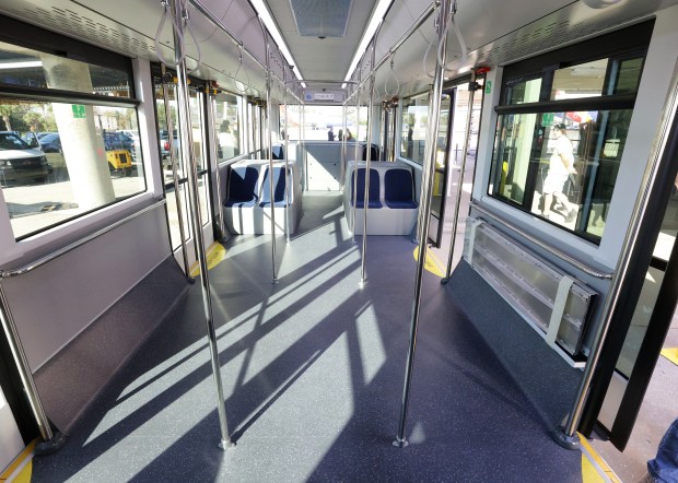 The interior of a new Cobus 3000 bus at Orlando...