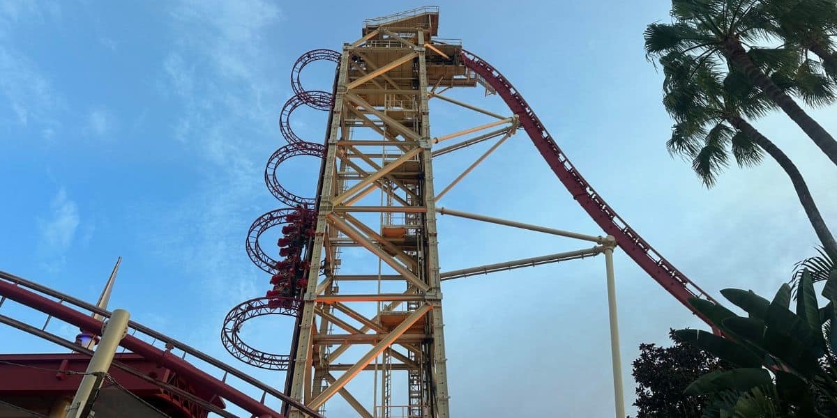 the top of Rip Ride Rockit rollercoaster in Universal Orlando Resort