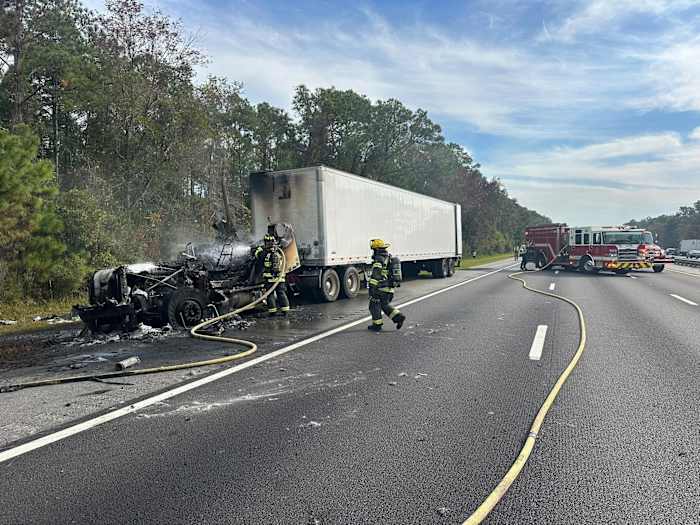 All lanes of I-95 North closed in St. Johns County due to semi-truck fire